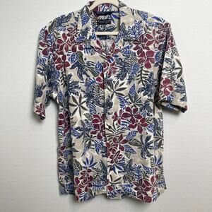 Nautica Hawaiian Shirt Mens Medium Tropical Floral Button Up 100% Cotton